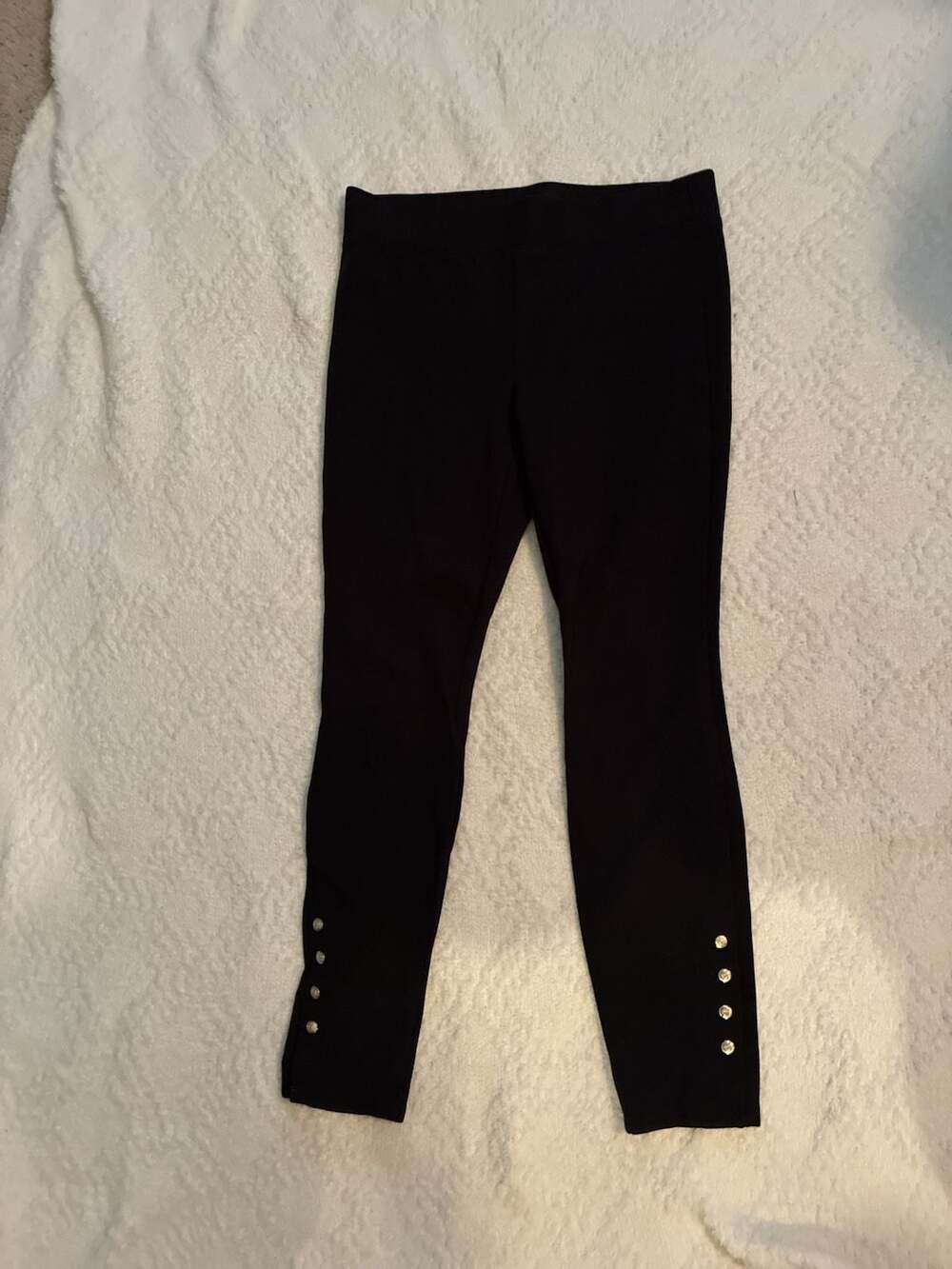 WHBM The Legging Black Stretch Pants with Gold-Tone Ankle Buttons Sz M A630